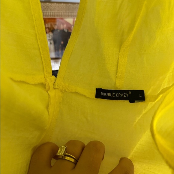 double crazy Sunny Yellow Lace Mini Dress size large - Picture 4 of 8